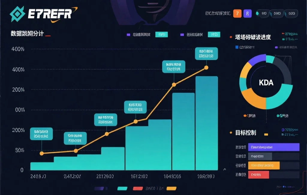 电子竞技比赛数据图表,显示经济曲线、KDA、塔破进度与目标控制统计